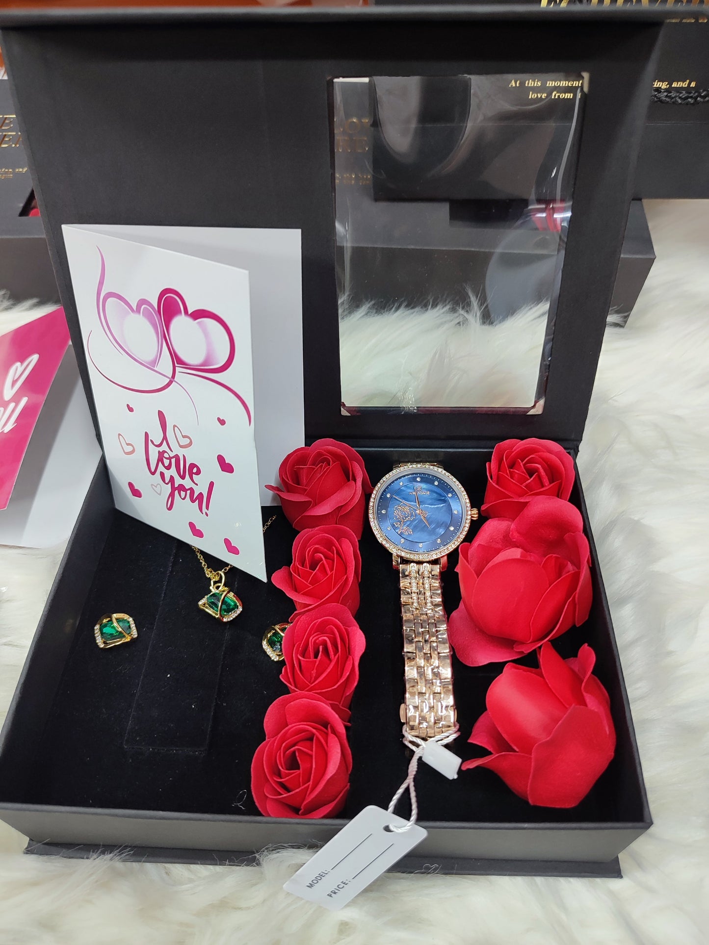 LADIES  GIFT SET (Watch,Necklace,Earrings,Flowers ,a note and gift bag)