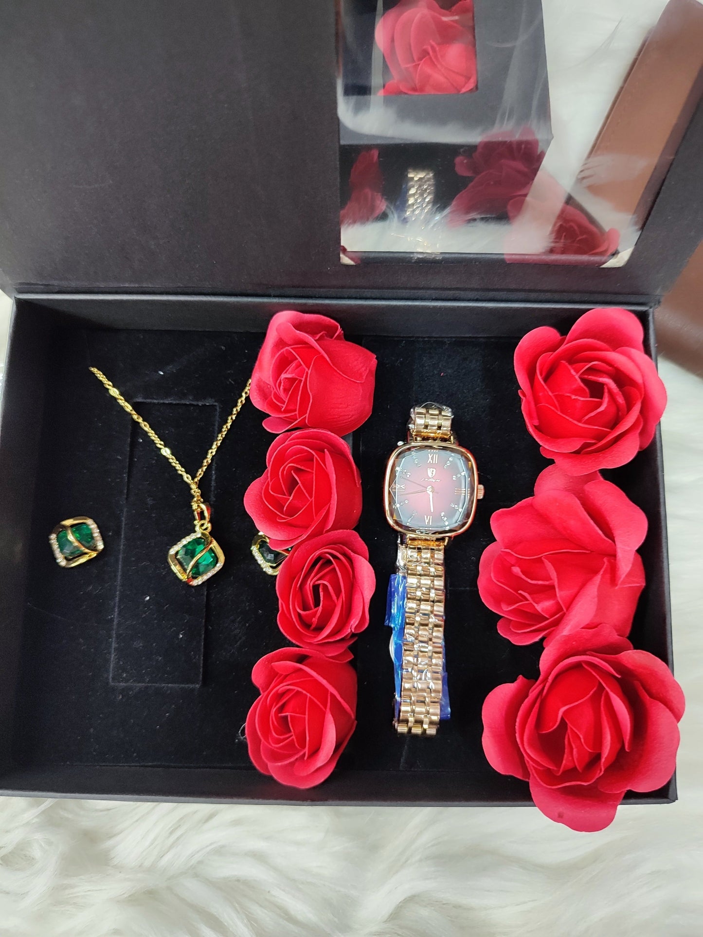 LADIES  GIFT SET (Watch,Necklace,Earrings,Flowers ,a note and gift bag)