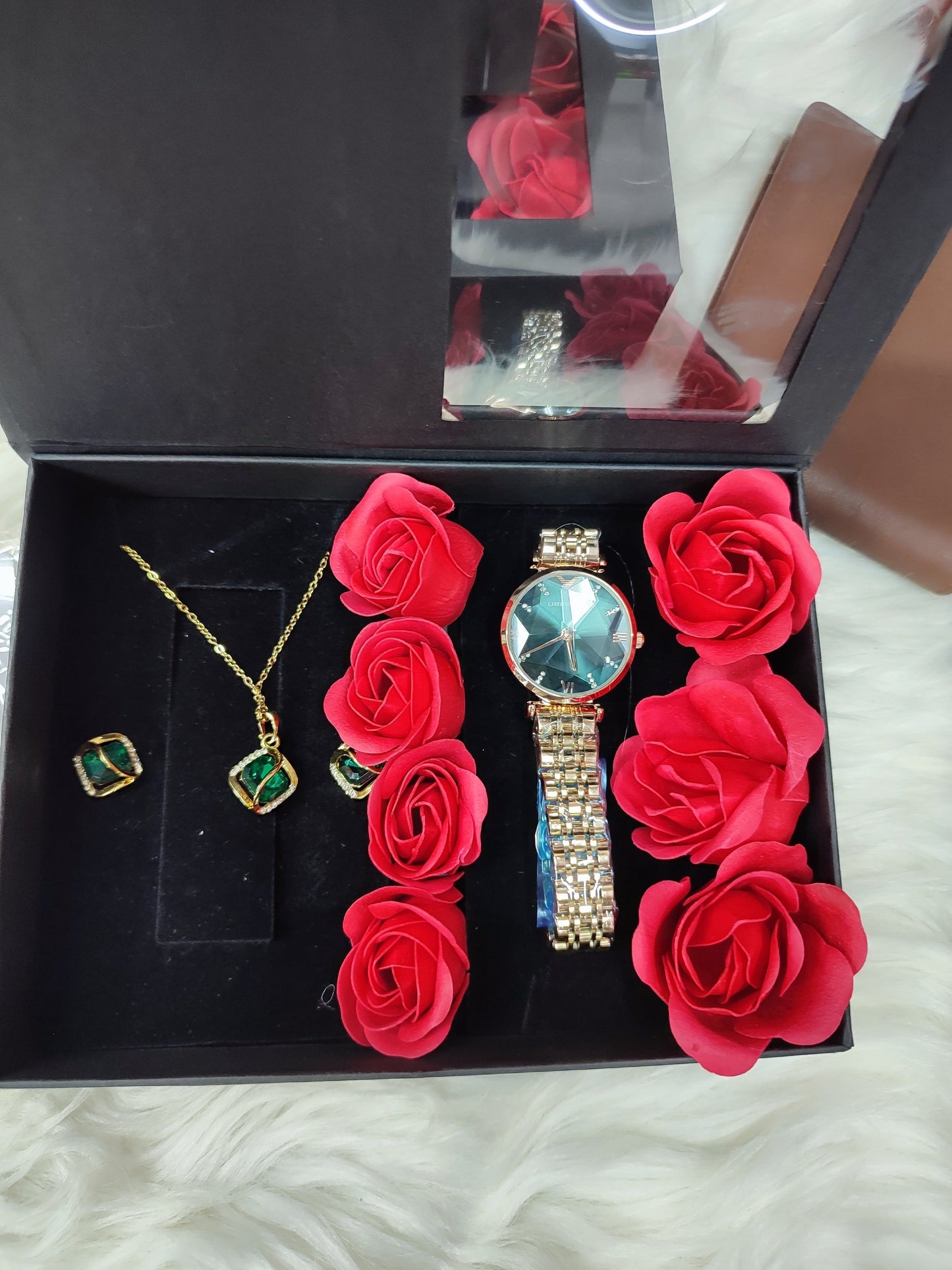 LADIES  GIFT SET (Watch,Necklace,Earrings,Flowers ,a note and gift bag)