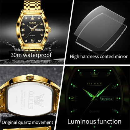 OLEVS Men's Quartz Watch Classic Business Luxury Diamond Watch Top Gold Stainless Steel Waterproof Luminous Date Men's Watch