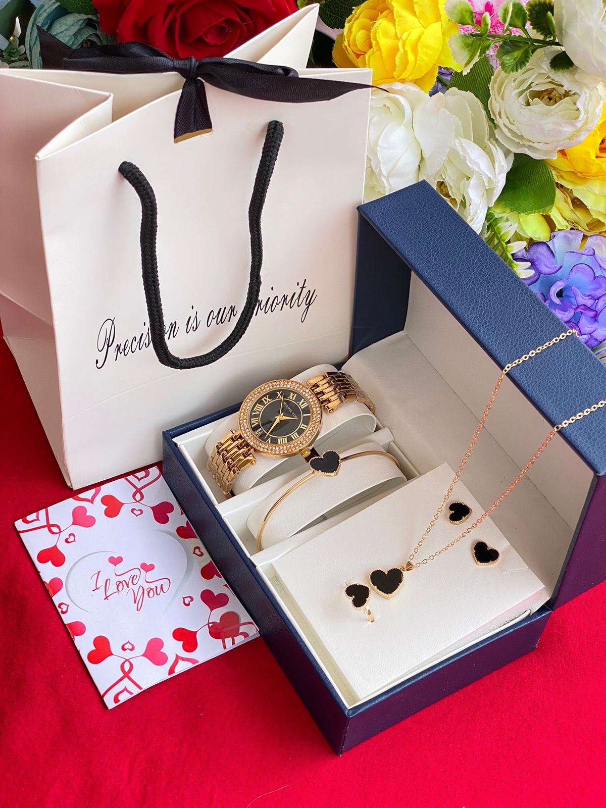 5 IN 1 LADIES SET WITH WATCH,NECKLACE,EARRINGS,BRACELET &RING