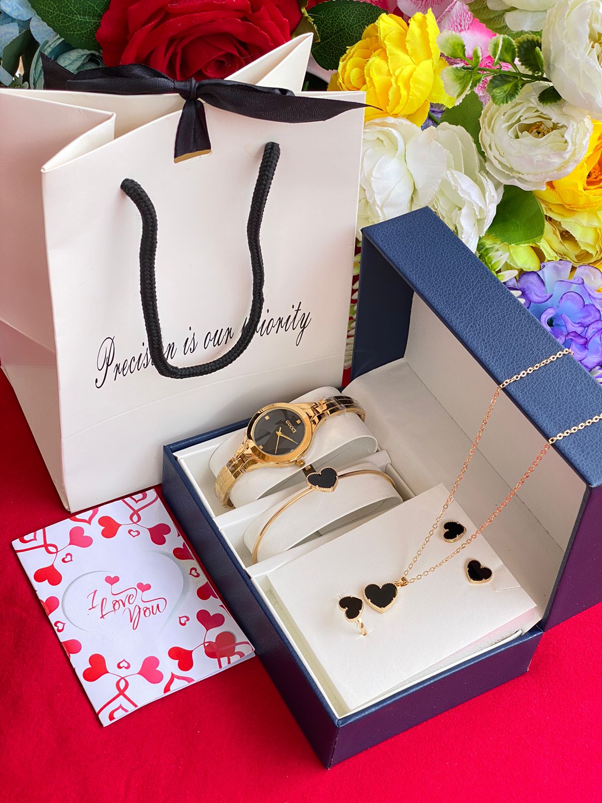 5 IN 1 LADIES SET WITH WATCH,NECKLACE,EARRINGS,BRACELET &RING