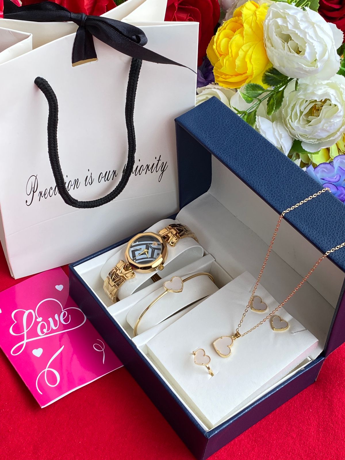 5 IN 1 LADIES SET WITH WATCH,NECKLACE,EARRINGS,BRACELET &RING