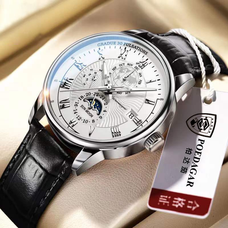 POEDAGAR New Sport Men Watch Top Brand Luxury Military Army Waterproof Male Clock Genuine Leather Quartz Date Man Wristwatch 908