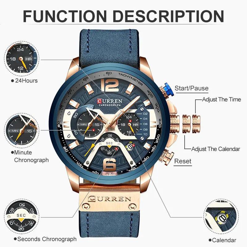 CURREN LEATHER CHRONOGRAPH WATCHES