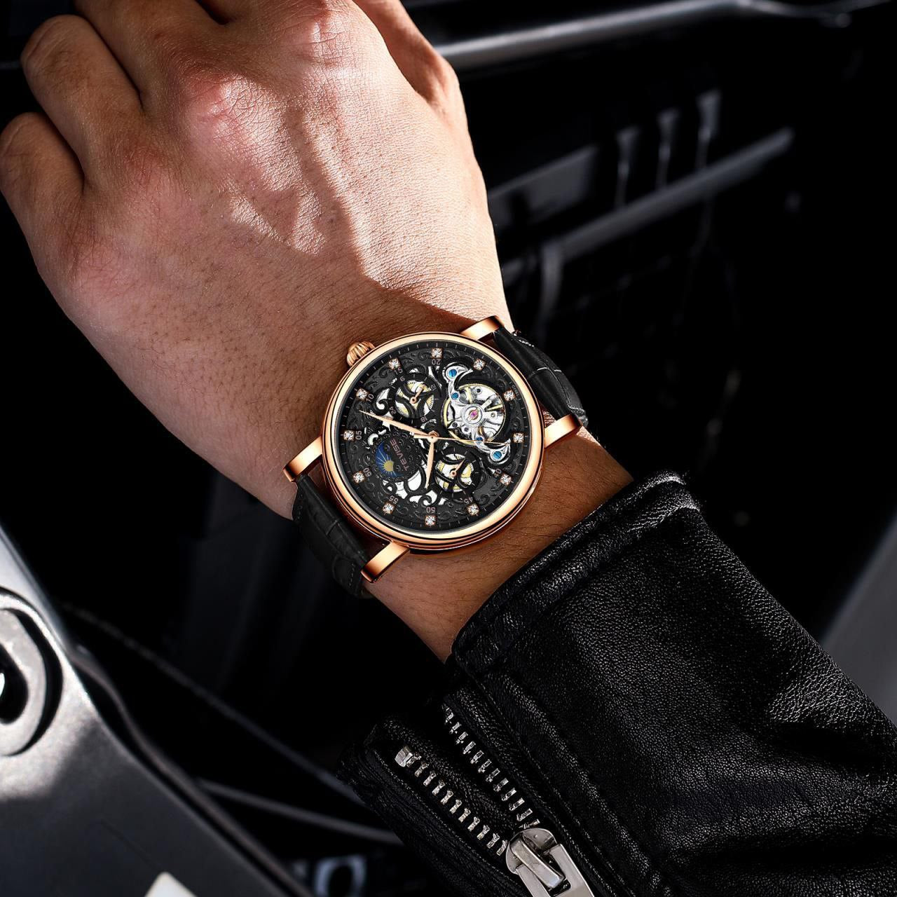 TEVISE LEATHER AUTOMATIC TOURBILLON WATCH