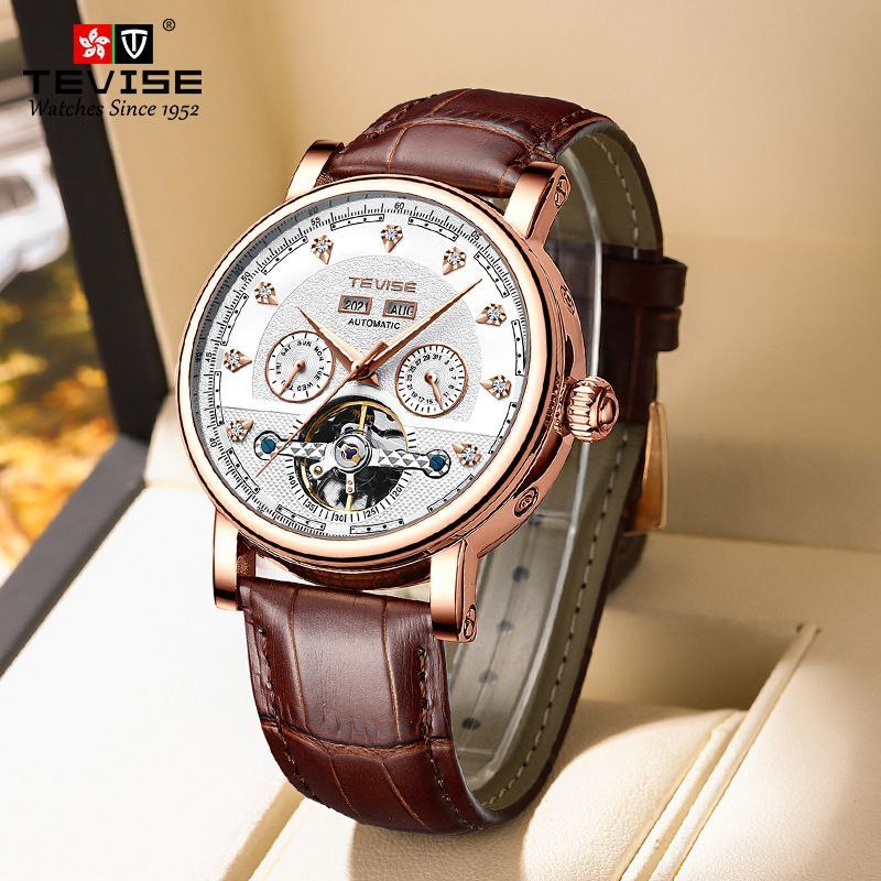 TEVISE LEATHER AUTOMATIC TOURBILLON WATCH