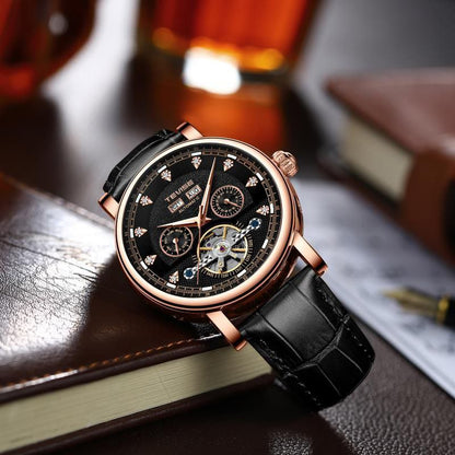 TEVISE LEATHER AUTOMATIC TOURBILLON WATCH