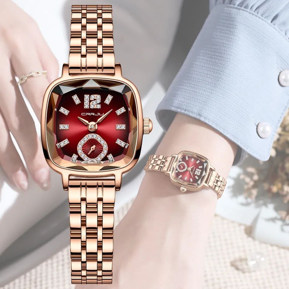 CRRJU LADIES RED SQUARE DIAL WATCH