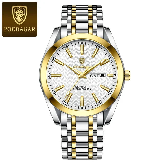 POEDAGAR New Fashion Quartz Wristwatches Gold Clock Men Luxury Watch Casual Business Automatic Watches Mens Steel Relojes 906