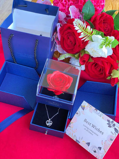 Red Rose Flower Jewelry Gift Box Necklace Storage Boxes for Wedding Valentines Artificial Jewellery Case