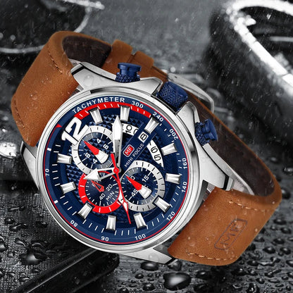 Top Brand Luxury Quartz Fashion Casual Wrist Watch Brown Leather Strap Chronograph Relogio Masculino Wristwatch