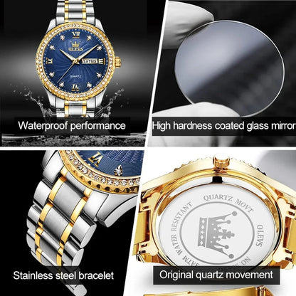 OLEVS Fashion Casual Quartz Men Wristwatches Golden Diamond-encrusted Luxury Business Waterproof Male Watches Relogios Masculino