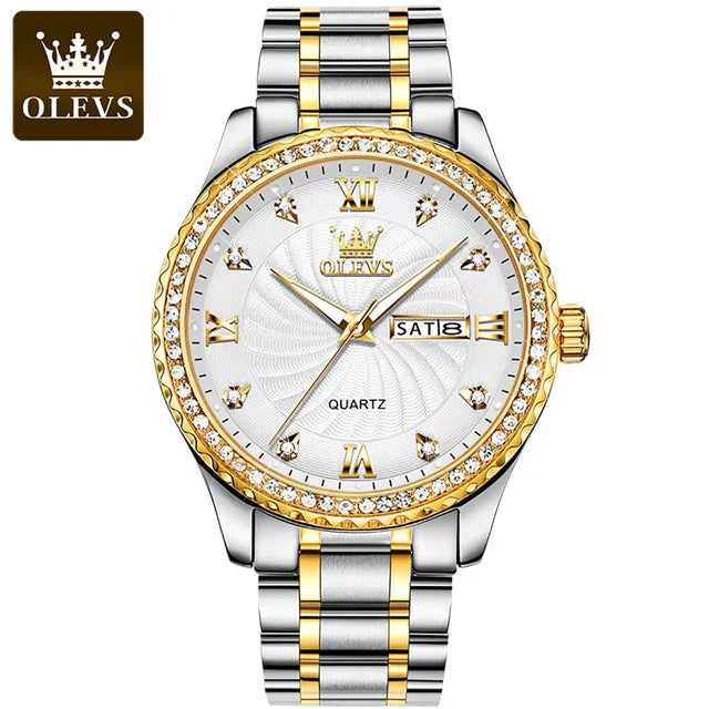 OLEVS Fashion Casual Quartz Men Wristwatches Golden Diamond-encrusted Luxury Business Waterproof Male Watches Relogios Masculino