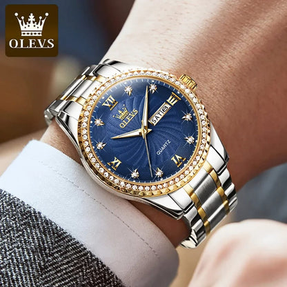 OLEVS Fashion Casual Quartz Men Wristwatches Golden Diamond-encrusted Luxury Business Waterproof Male Watches Relogios Masculino