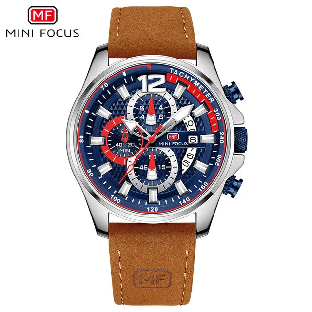 Top Brand Luxury Quartz Fashion Casual Wrist Watch Brown Leather Strap Chronograph Relogio Masculino Wristwatch