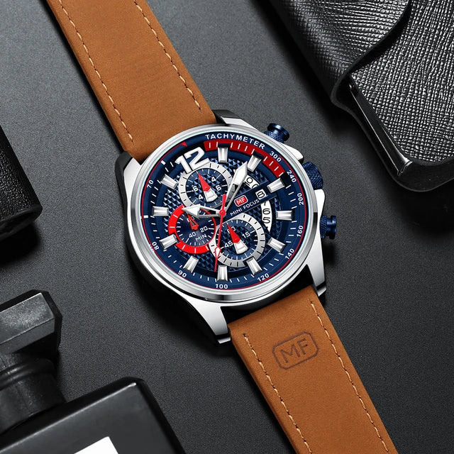 Top Brand Luxury Quartz Fashion Casual Wrist Watch Brown Leather Strap Chronograph Relogio Masculino Wristwatch