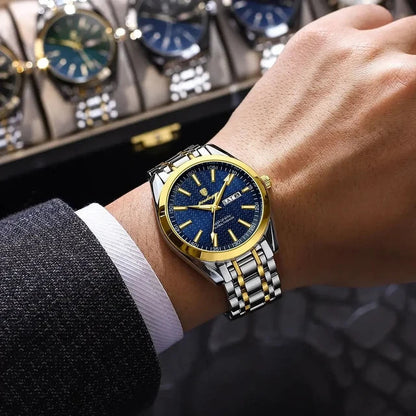 POEDAGAR New Fashion Quartz Wristwatches Gold Clock Men Luxury Watch Casual Business Automatic Watches Mens Steel Relojes 906