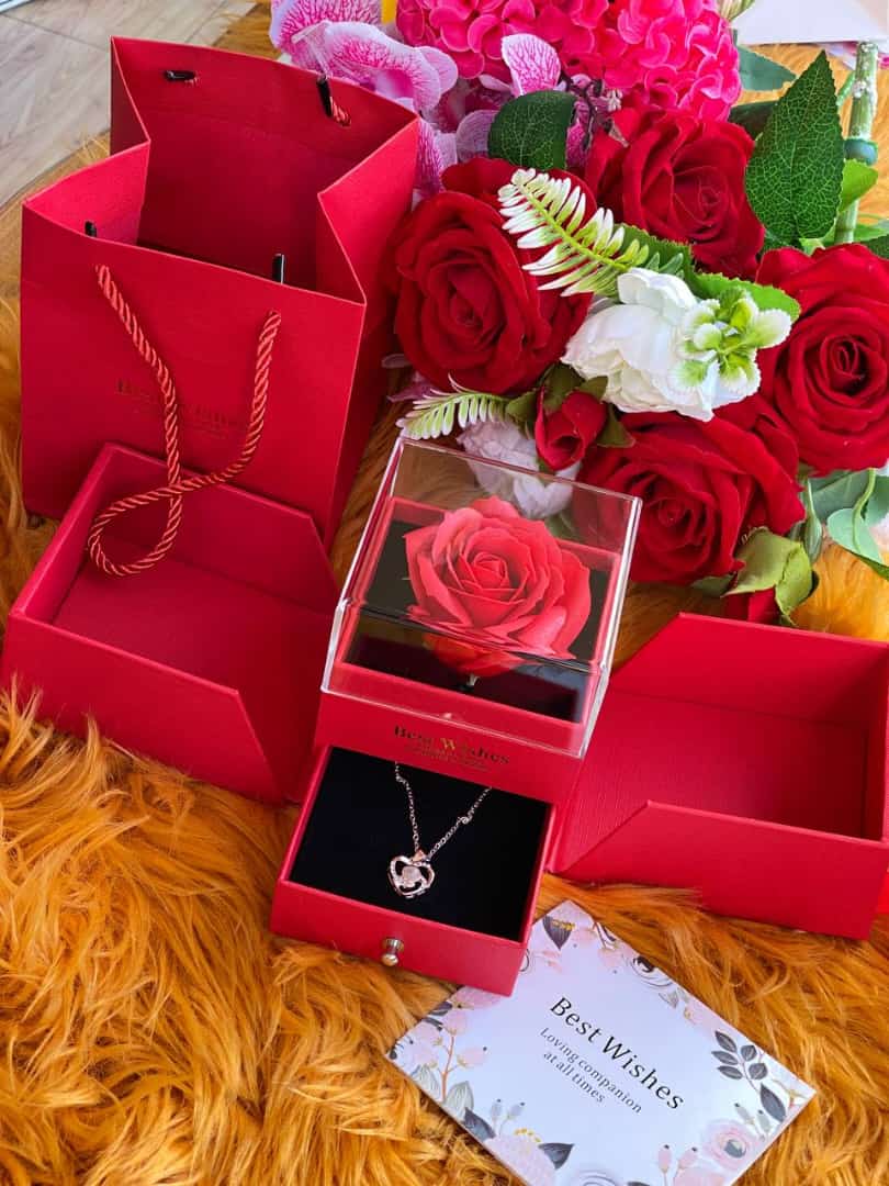 Red Rose Flower Jewelry Gift Box Necklace Storage Boxes for Wedding Valentines Artificial Jewellery Case