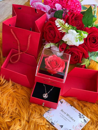 Red Rose Flower Jewelry Gift Box Necklace Storage Boxes for Wedding Valentines Artificial Jewellery Case