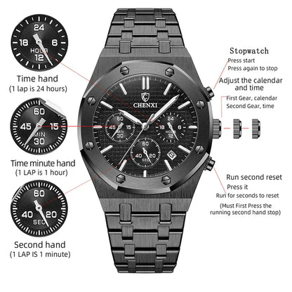 Fashion Business Mens Watches Top Luxury Brand Quartz Watch Men Stainless Steel Waterproof Wristwatch Relogio Masculino