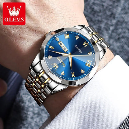 OLEVS Men's Watch Quartz Classic Stainless Steel Diamond Luxur Wrist Watches Business Classic Quartz Analog Watches for Men 9931