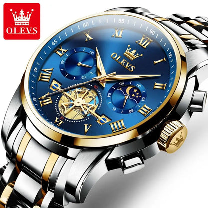 OLEVS Hot Chronograph Mens Watches Top Brand Luxury Sport Watch for Men Fashion Tourbillon Decorate Waterproof Quartz Wristwatch