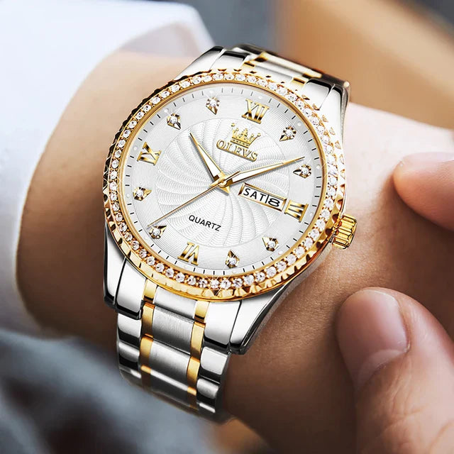 OLEVS Fashion Casual Quartz Men Wristwatches Golden Diamond-encrusted Luxury Business Waterproof Male Watches Relogios Masculino