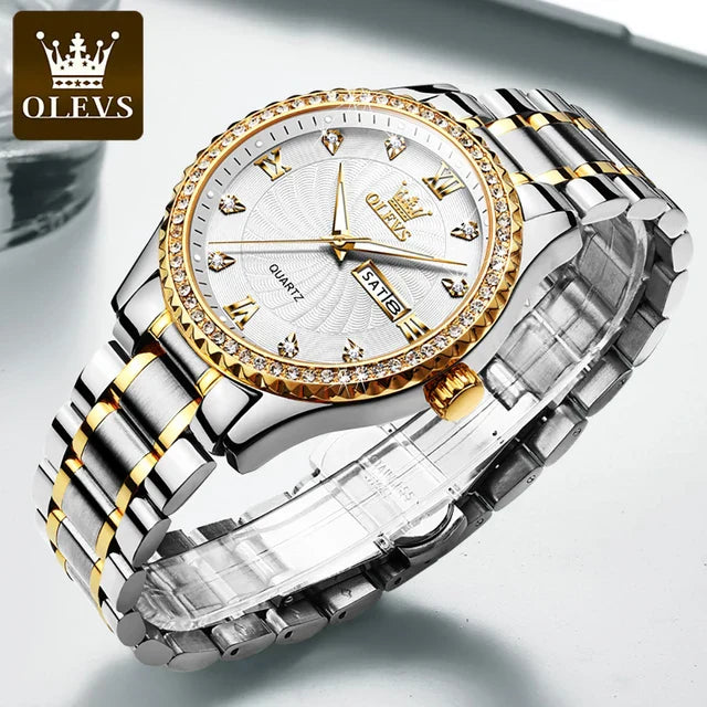 OLEVS Fashion Casual Quartz Men Wristwatches Golden Diamond-encrusted Luxury Business Waterproof Male Watches Relogios Masculino