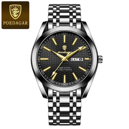 POEDAGAR New Fashion Quartz Wristwatches Gold Clock Men Luxury Watch Casual Business Automatic Watches Mens Steel Relojes 906