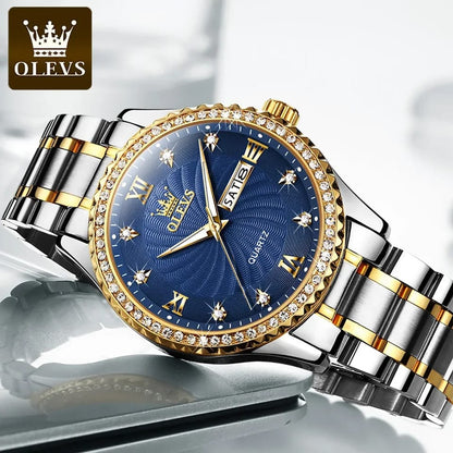 OLEVS Fashion Casual Quartz Men Wristwatches Golden Diamond-encrusted Luxury Business Waterproof Male Watches Relogios Masculino